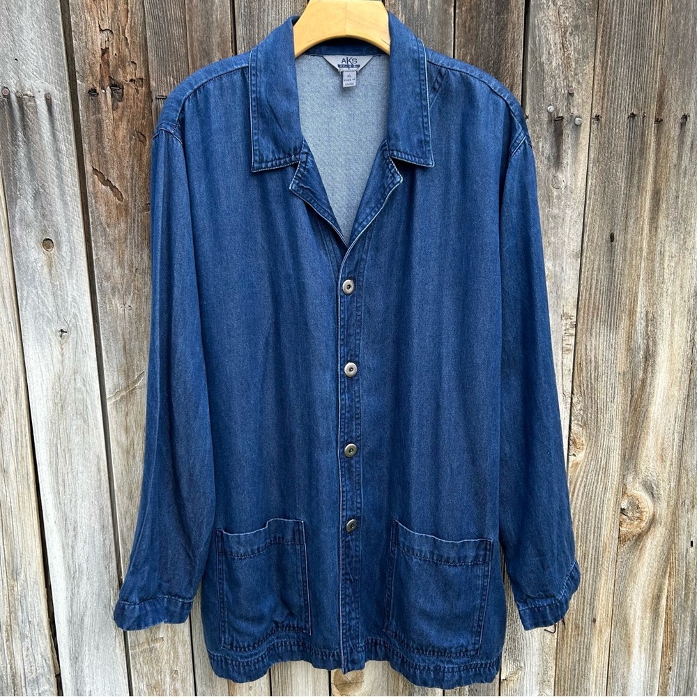 Vintage Amy K Su Chore Barn Denim Blue Jean Jacket Tencel Lyocell XL